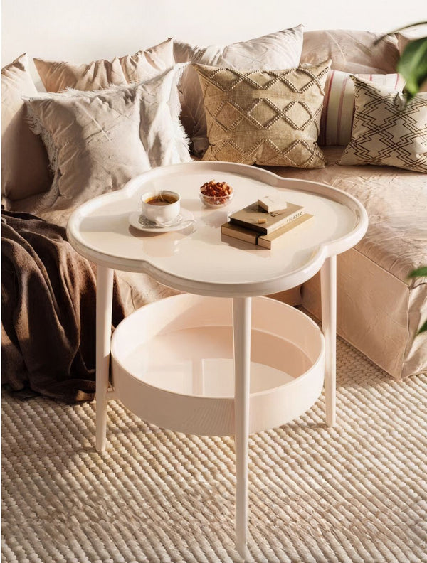 Pp Plastic End Table Small Coffee Table with Storage Shelves Side Table Modern Bedside Table Living Room Bedroom Tray Table