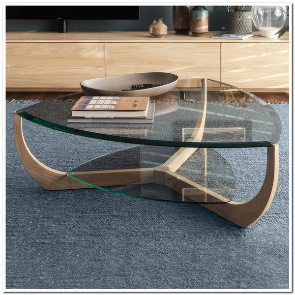 Round Rectangular Modern Luxury Tempered Glass Top Coffee Table With MDF Frame