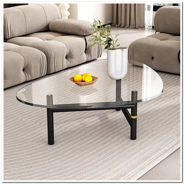 Simple design tempered glass coffee table with steel shelf