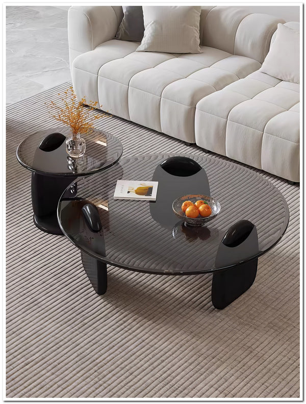 Nesting Coffee Table, Transparent Tempered Glass Center Tables Front Room Wooden Legs Tea Table