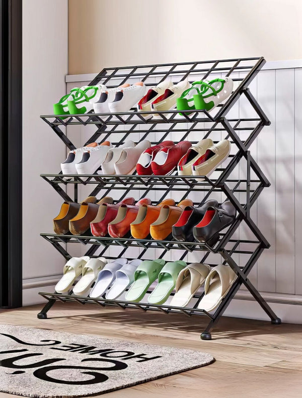 SUBVERS Metal Shoe Rack Mesh fabric Narrow Slim Free Standing Shoe Organizer Tall Slanted Shelves Shoe Storage Shelf for Closet Entryway Hallway